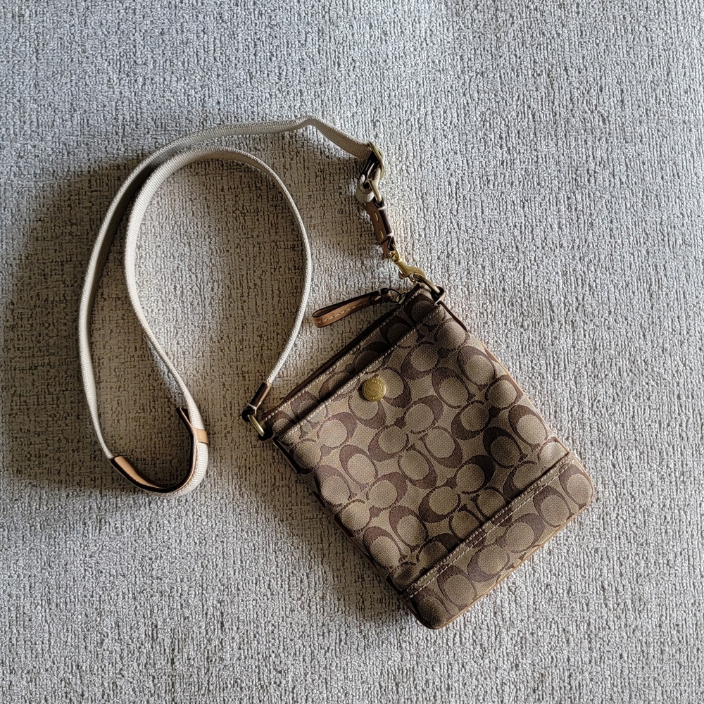 Coach Brown and Cream Signature Crossbody Bag